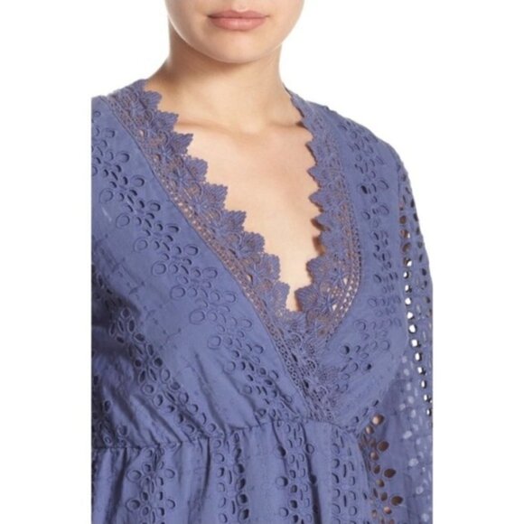 BARDOT Blue Eyelet Long Sleeve Maxi Dress US 6. - Picture 2 of 11